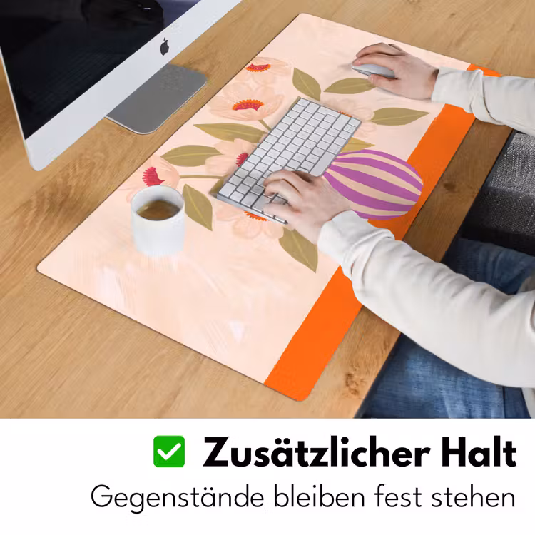 Schreibtischunterlage - Blumen – Vase – Abstrakt – Lila – Orange - Bloemen - Vaas - Abstract - Paars - Oranje Muismat XXL klein