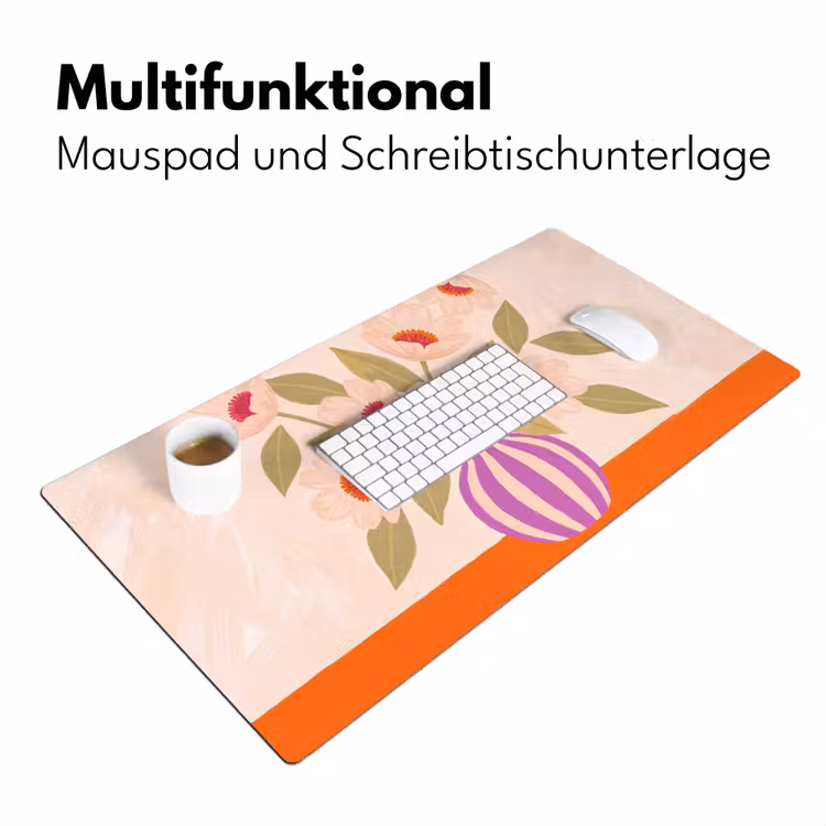 Schreibtischunterlage - Blumen – Vase – Abstrakt – Lila – Orange - Bloemen - Vaas - Abstract - Paars - Oranje Muismat XXL klein