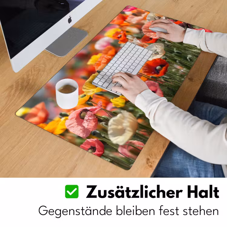 Bloemenveld - Klaprozen - Kleurrijk Muismat XXL klein -ysfeer3_duits