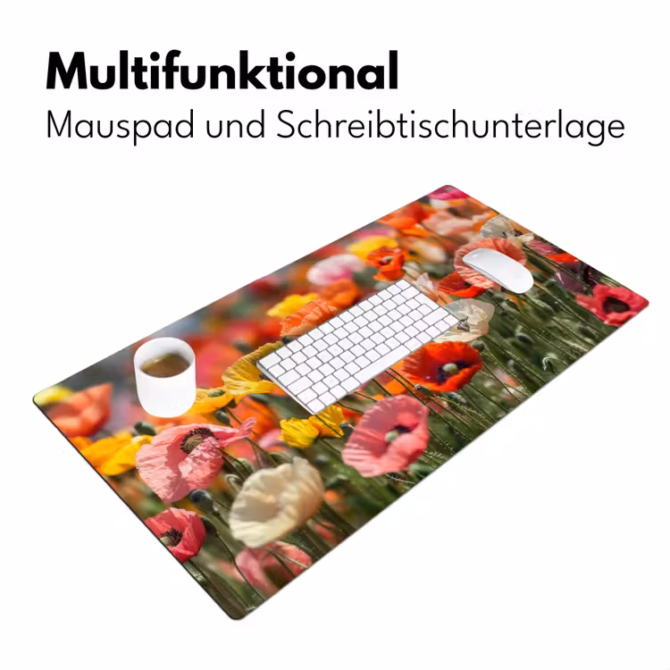 Bloemenveld - Klaprozen - Kleurrijk Muismat XXL klein -ysfeer4_duits