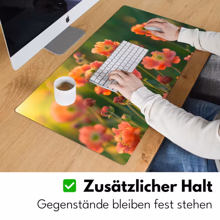 Bloemenveld - Zonnestralen - Oranje Muismat XXL klein -ysfeer3_duits