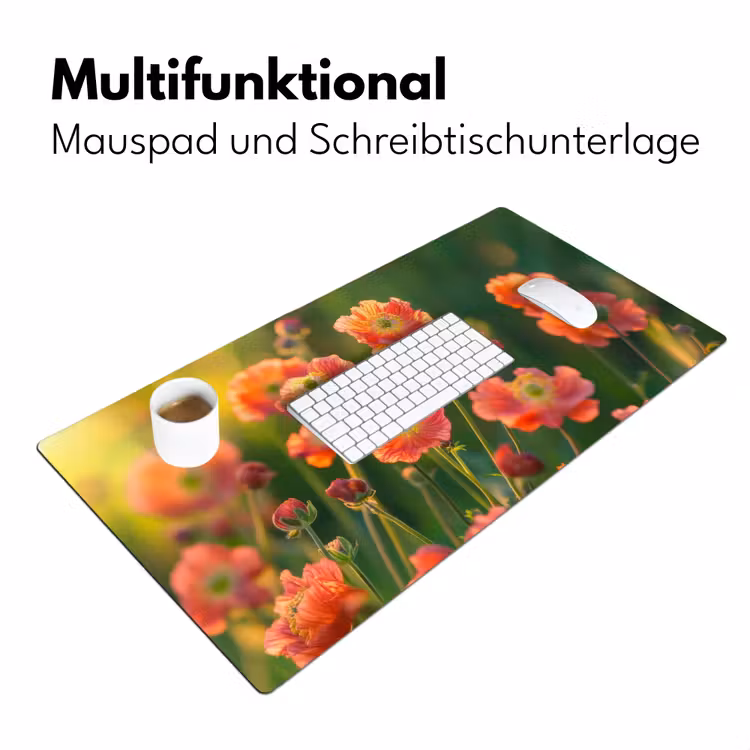 Bloemenveld - Zonnestralen - Oranje Muismat XXL klein -ysfeer4_duits