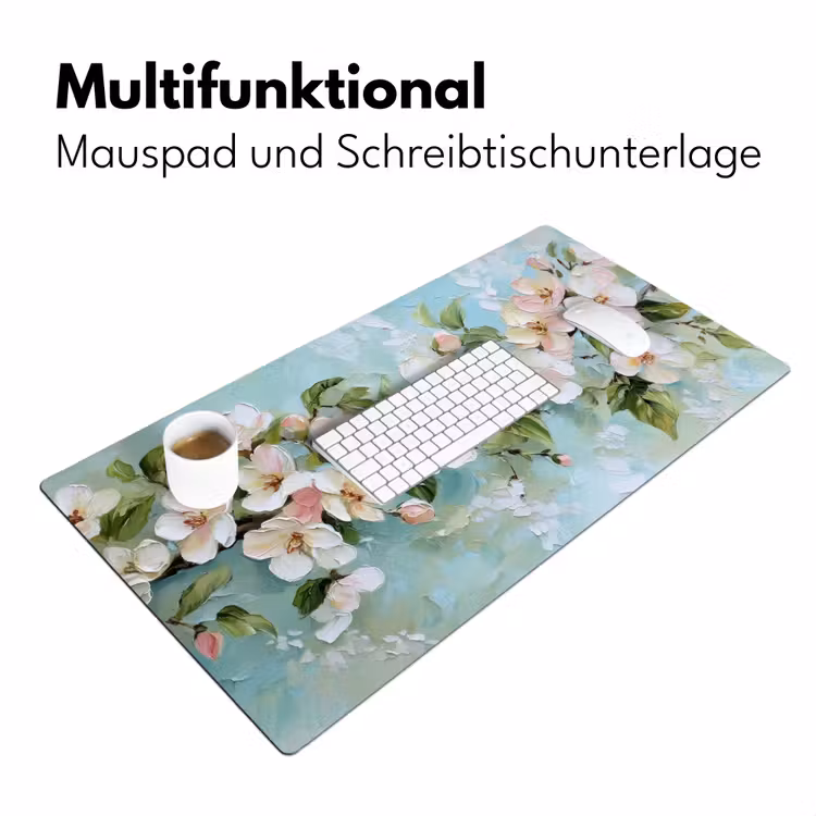 Bloesem - Bladeren - Lichtblauw Muismat XXL klein -ysfeer4_duits