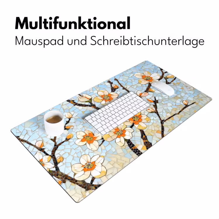 Bloesems - Wit - Mozaïek - Tak Muismat XXL klein -ysfeer4_duits