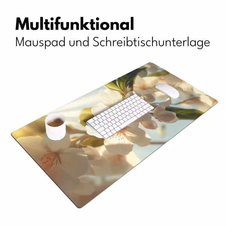 Bloesems - Wit - Zonnestralen - Bloemblaadjes Muismat XXL klein -ysfeer4_duits