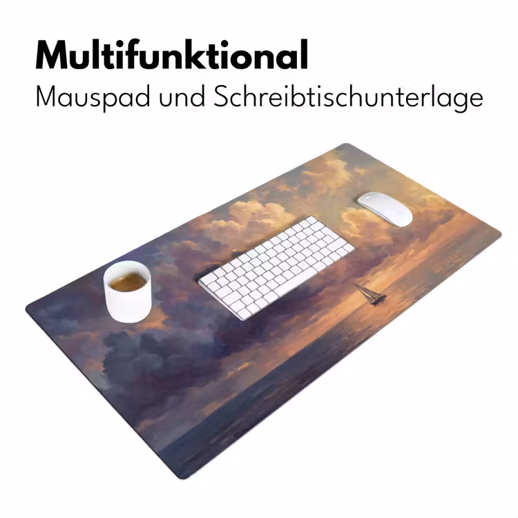 Boot - Zonsondergang - Zee - Natuur - Goud Muismat XXL klein -ysfeer4_duits