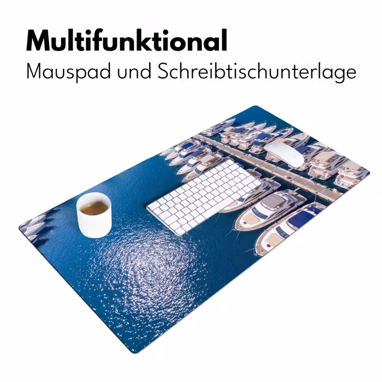 Schreibtischunterlage - Boot – Yachthafen – Wasser – Sommer – Blau - Boot - Jachthaven - Water - Zomer - Blauw Muismat XXL klein