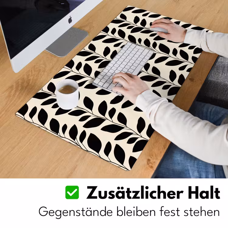 Botanisch - Dessin - Zwart - Beige Muismat XXL klein 681 -ysfeer3_duits