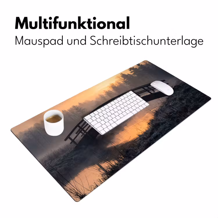 Brug - Mist - Bomen - Water Muismat XXL klein -ysfeer4_duits