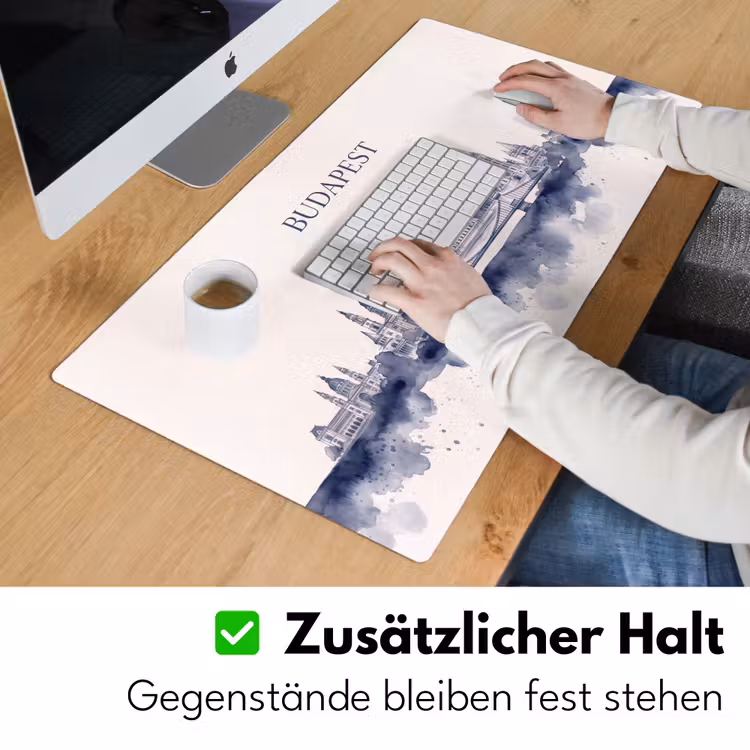 Schreibtischunterlage - Budapest – Skyline – Architektur – Aquarell – Blau - Boedapest - Skyline - Architectuur - Aquarel - Blauw Muismat XXL klein