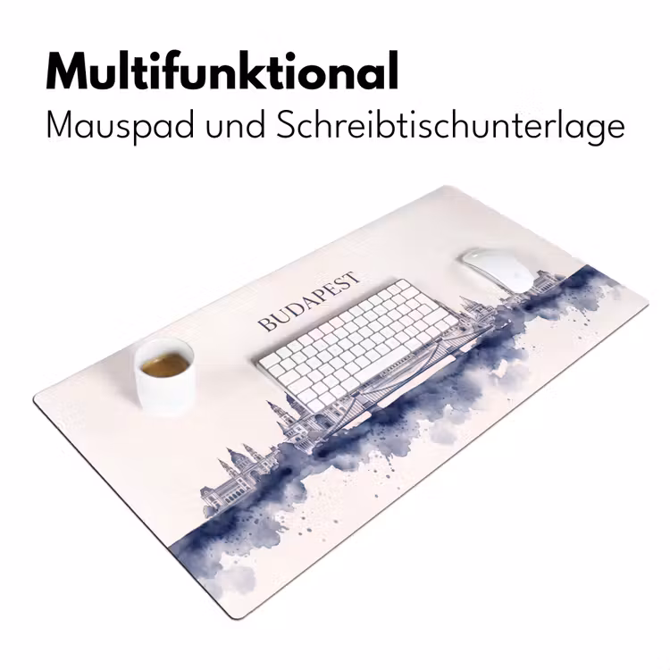 Schreibtischunterlage - Budapest – Skyline – Architektur – Aquarell – Blau - Boedapest - Skyline - Architectuur - Aquarel - Blauw Muismat XXL klein