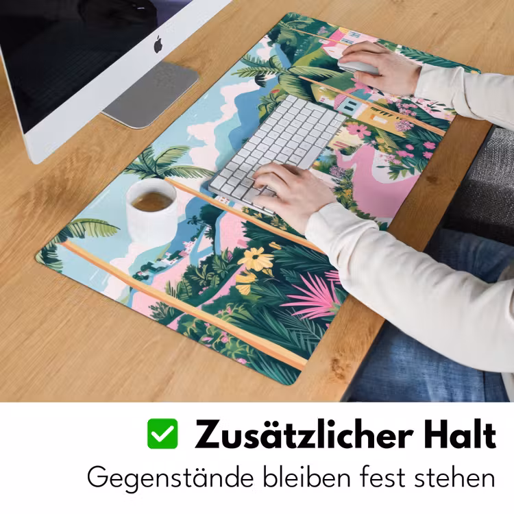Kleurrijk - Huizen - Heuvels - Roze Muismat XXL klein -ysfeer3_duits