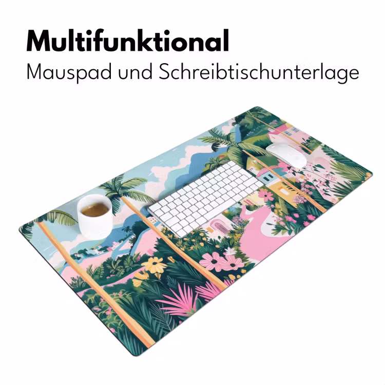 Kleurrijk - Huizen - Heuvels - Roze Muismat XXL klein -ysfeer4_duits