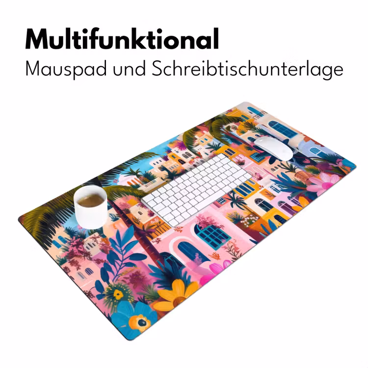 Kleurrijk - Roze - Oranje - Geel - Bloemen Muismat XXL klein -ysfeer4_duits