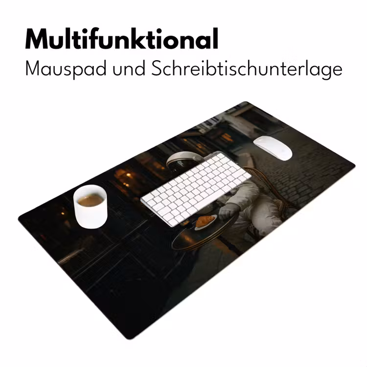 Café - Croissant - Koffie - Astronaut Muismat XXL klein -ysfeer4_duits