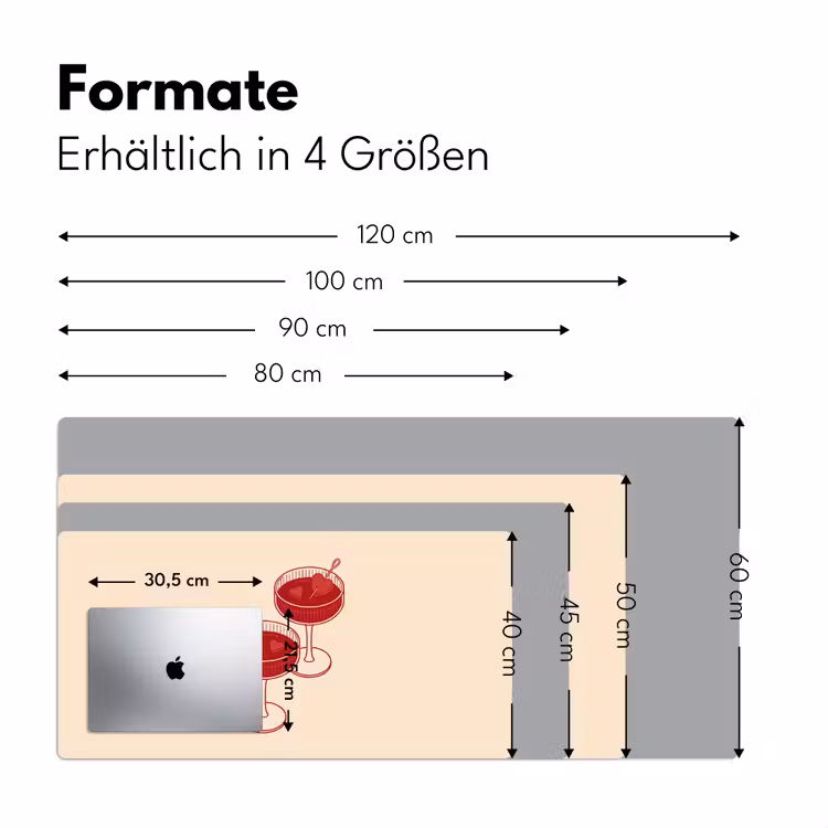 Schreibtischunterlage - Cocktail – Herzchen – Liebe – Illustration – Rot - Cocktail - Hartjes - Liefde - Illustratie - Rood Muismat XXL klein