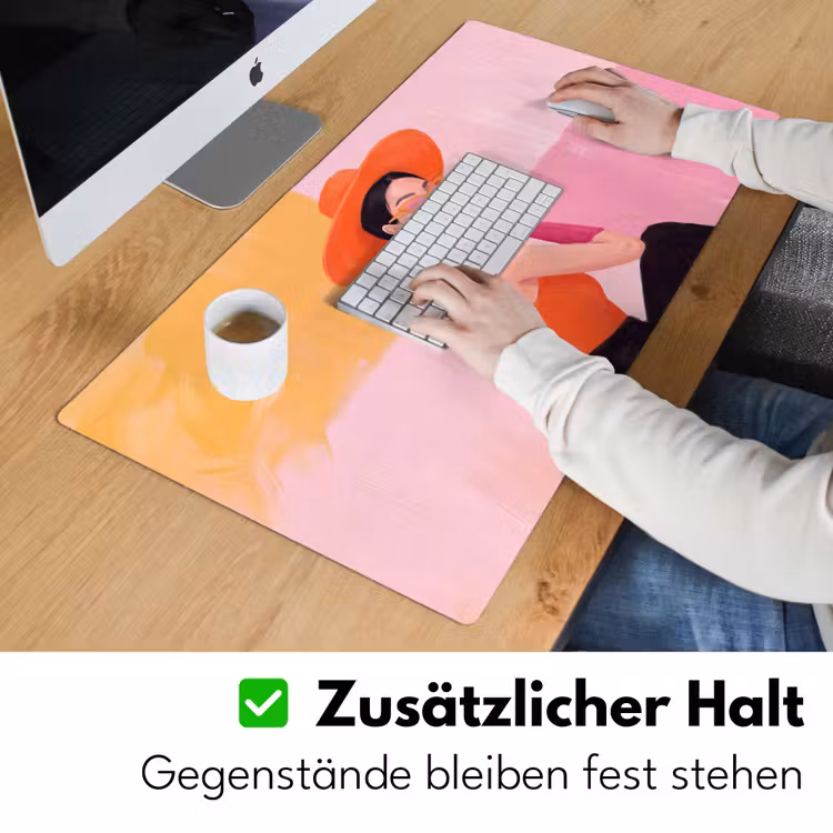 Schreibtischunterlage - Damen – Hut – Mode – Modern – Orange - Vrouw - Hoed - Mode - Modern - Oranje Muismat XXL klein