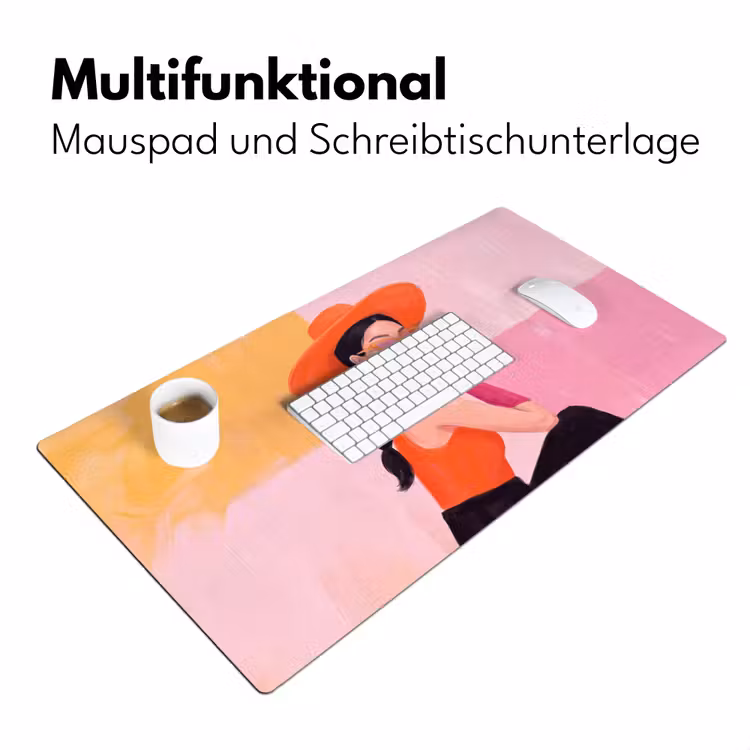 Schreibtischunterlage - Damen – Hut – Mode – Modern – Orange - Vrouw - Hoed - Mode - Modern - Oranje Muismat XXL klein