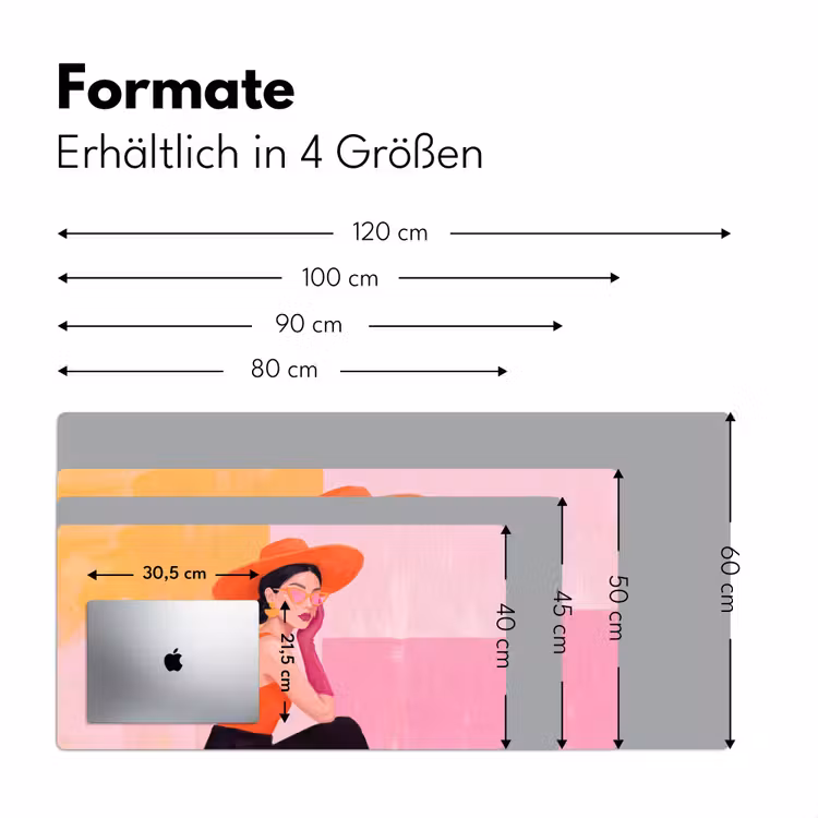Schreibtischunterlage - Damen – Hut – Mode – Modern – Orange - Vrouw - Hoed - Mode - Modern - Oranje Muismat XXL klein