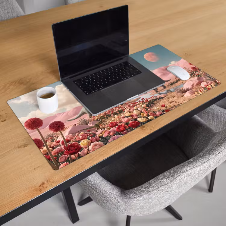 Schreibtischunterlage - Dinosaurier – Rosa – Landschaft - Dinosaurus - Roze - Landschap Muismat XXL klein