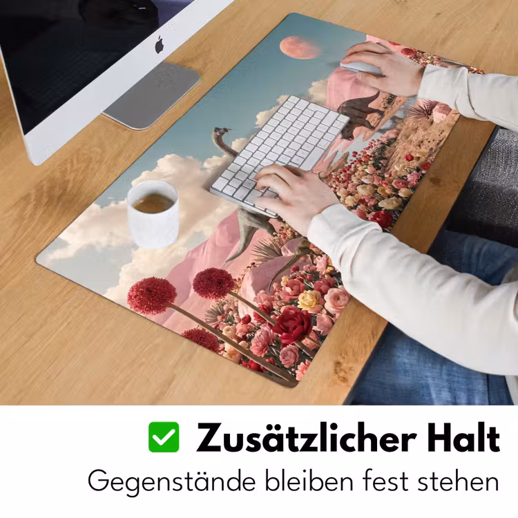 Schreibtischunterlage - Dinosaurier – Rosa – Landschaft - Dinosaurus - Roze - Landschap Muismat XXL klein