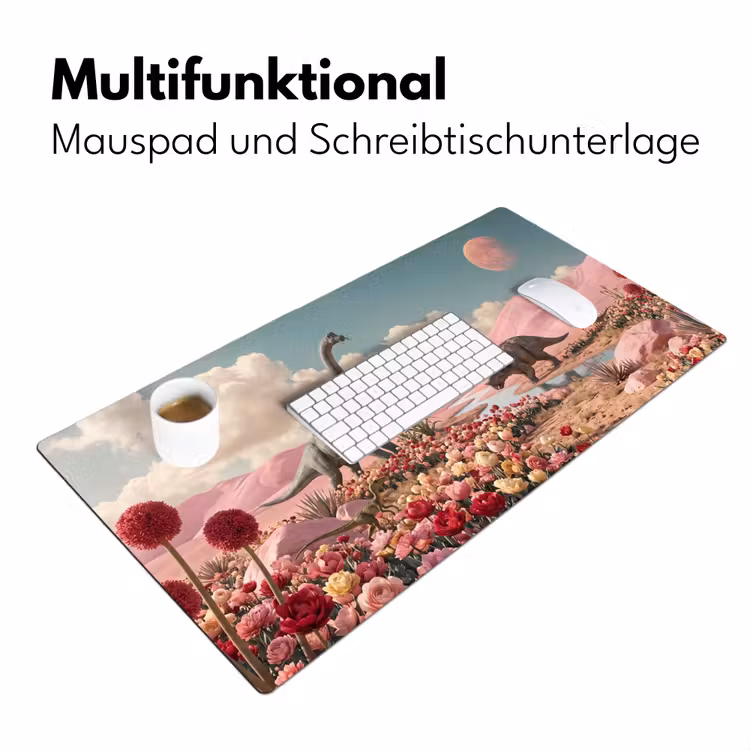 Schreibtischunterlage - Dinosaurier – Rosa – Landschaft - Dinosaurus - Roze - Landschap Muismat XXL klein