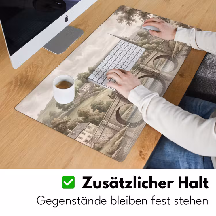 Dorp - Brug - Uitzicht - Groen Muismat XXL klein -ysfeer3_duits