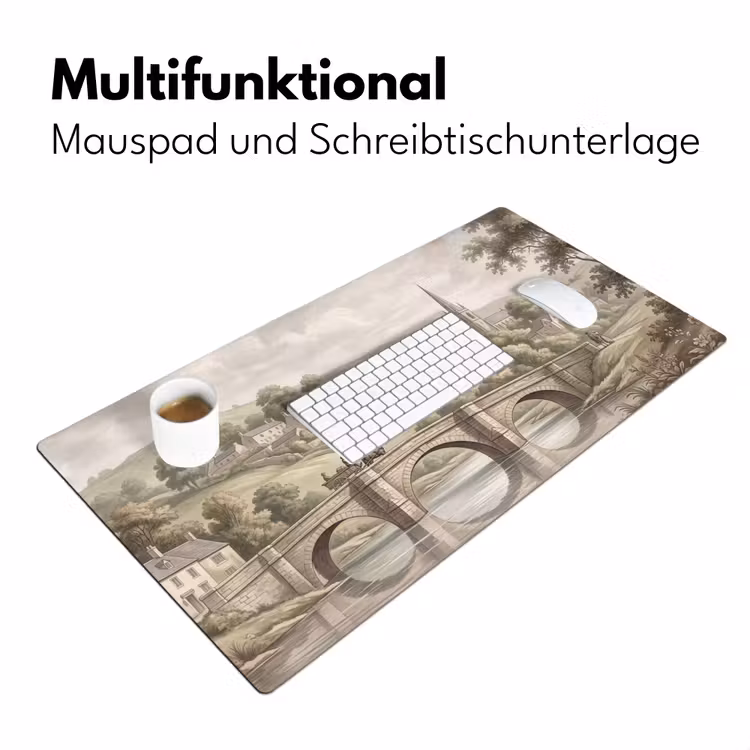Dorp - Brug - Uitzicht - Groen Muismat XXL klein -ysfeer4_duits