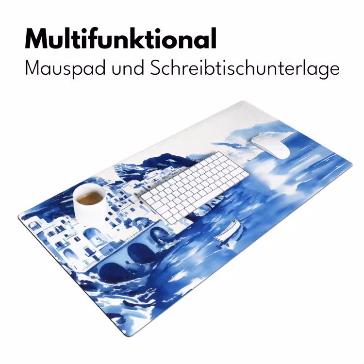 Dorp - Rotswand - Roeiboot - Water Muismat XXL klein -ysfeer4_duits