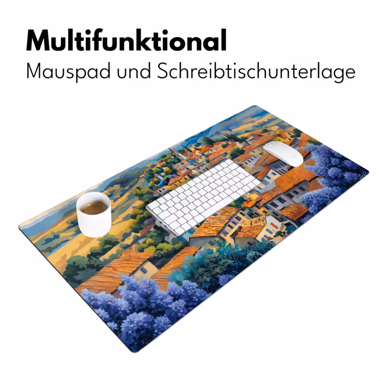 Dorp - Heuvels - Landschap - Bomen Muismat XXL klein -ysfeer4_duits