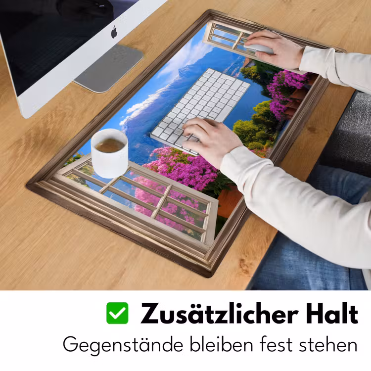 Doorkijk - Berg - Landschap - Uitzicht - Meer Muismat XXL klein -ysfeer3_duits