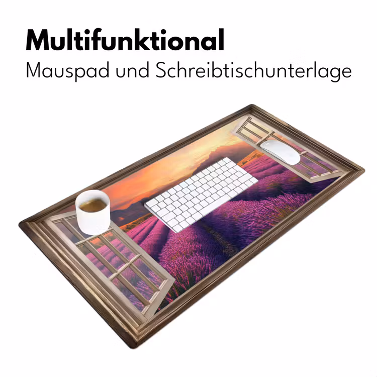 Doorkijk - Lavendel - Landschap - Bloemen - Paars Muismat XXL klein -ysfeer4_duits