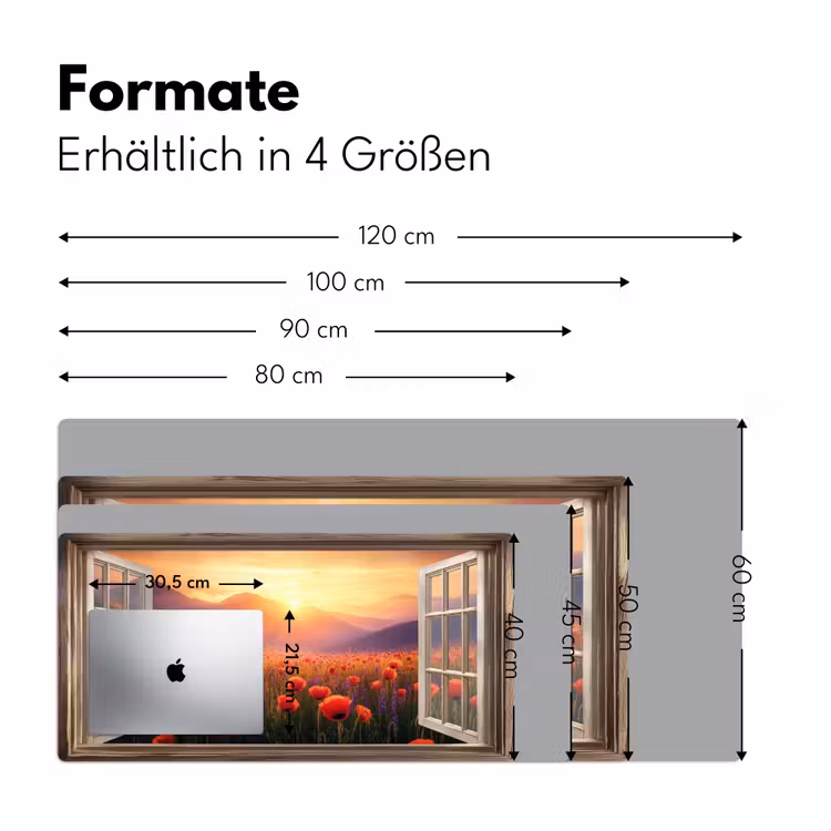 Doorkijk - Klaprozen - Bloemen - Rood - Open raam Muismat XXL klein -ysfeer5_duits