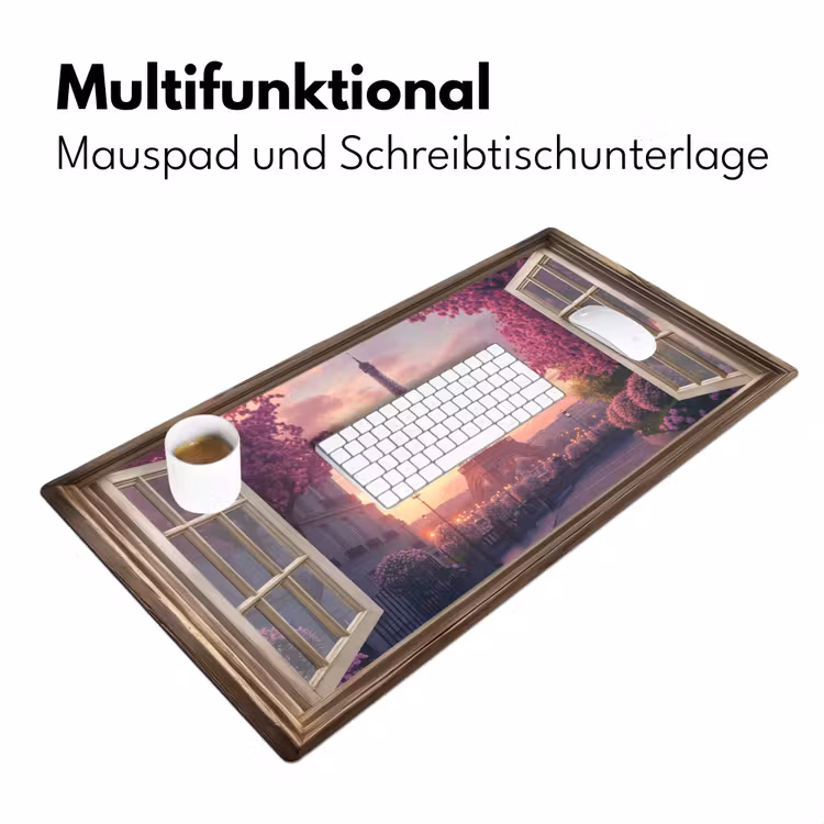 Doorkijk - Parijs - Eiffeltoren - Roze - Kersenbloesem Muismat XXL klein -ysfeer4_duits