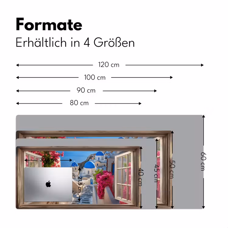 Doorkijk - Santorini - Landschap - Blauw - Grieks Muismat XXL klein -ysfeer5_duits