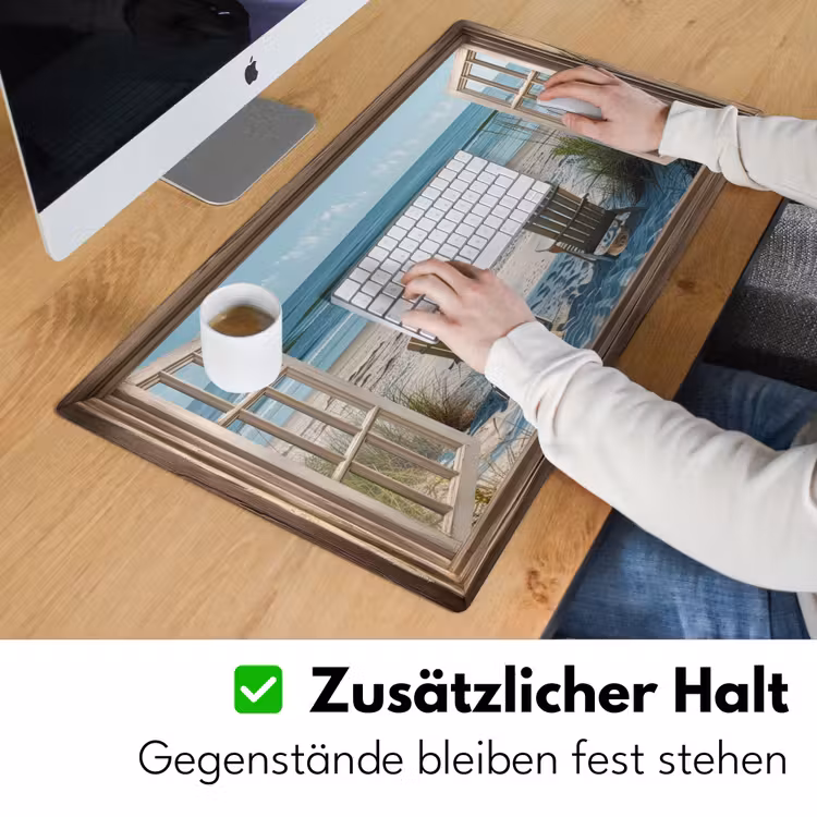 Doorkijk - Strandstoelen - Duinen - Zee - Natuur Muismat XXL klein -ysfeer3_duits