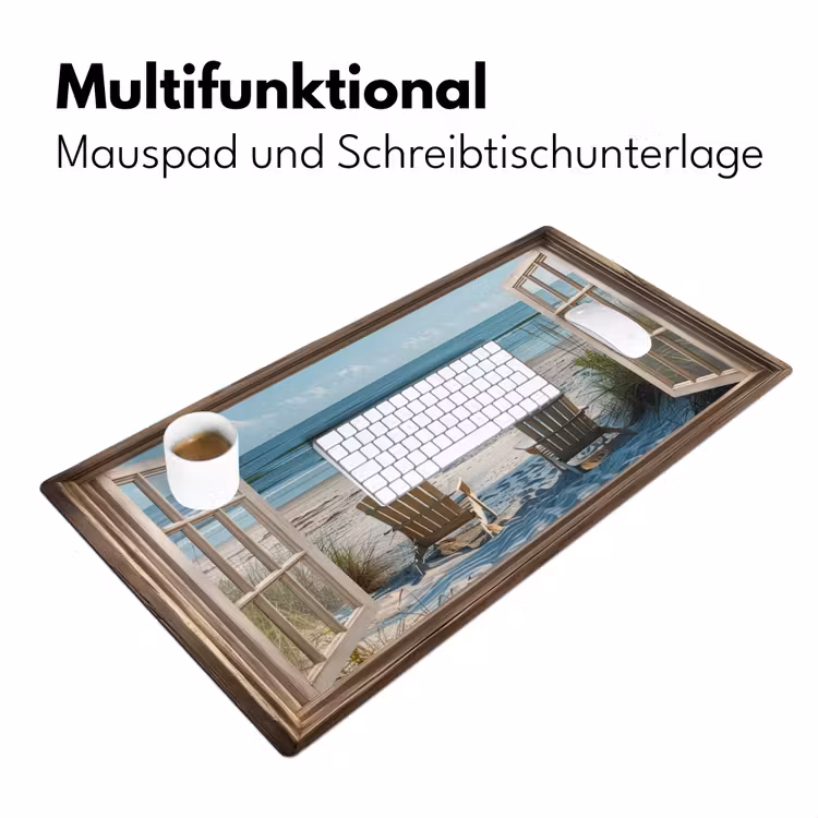 Doorkijk - Strandstoelen - Duinen - Zee - Natuur Muismat XXL klein -ysfeer4_duits