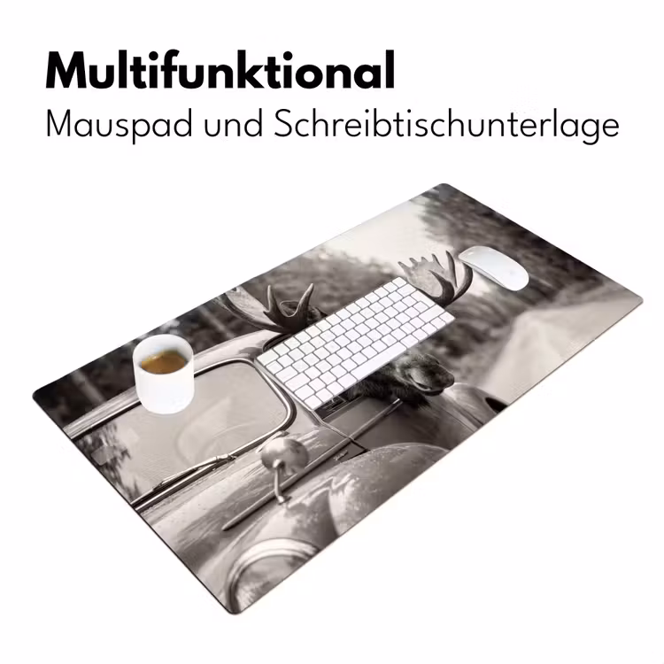 Eland - Auto - Gewei - Zwart - Wit Muismat XXL klein -ysfeer4_duits