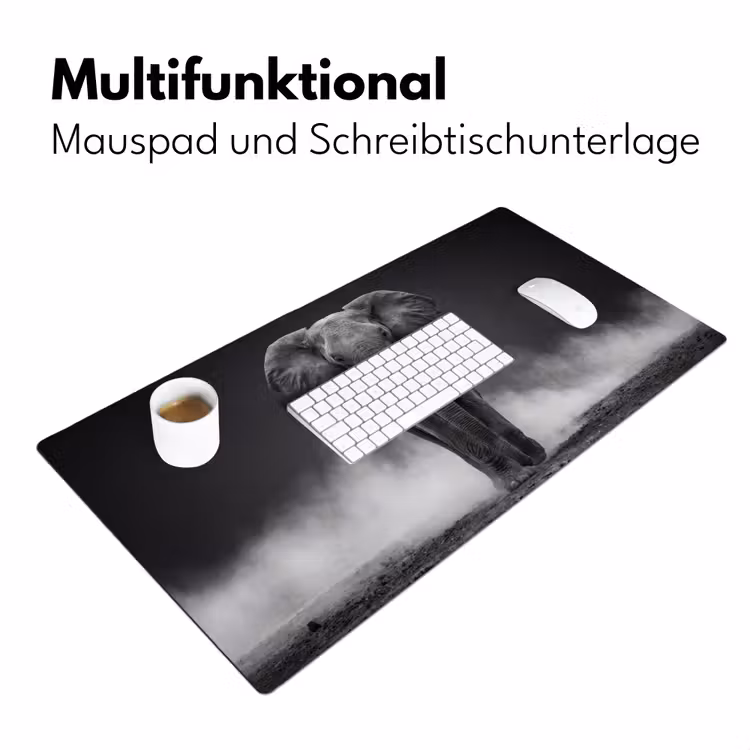Olifant - Zwart - Wit - Rook Muismat XXL klein -ysfeer4_duits