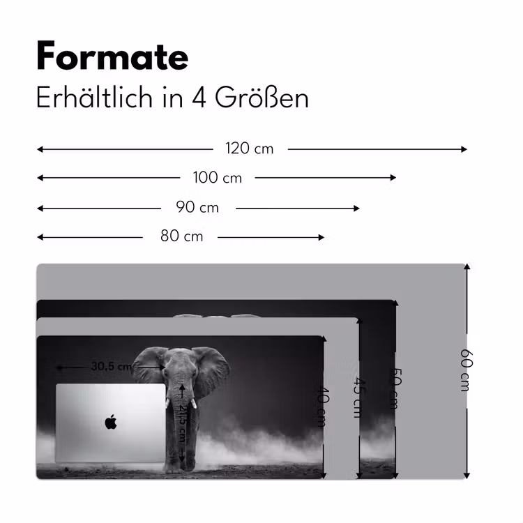 Olifant - Zwart - Wit - Rook Muismat XXL klein -ysfeer5_duits