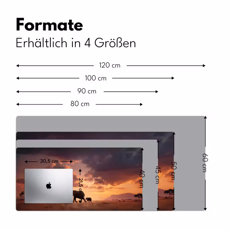 Olifanten - Grasland - Zonsondergang Muismat XXL klein -ysfeer5_duits
