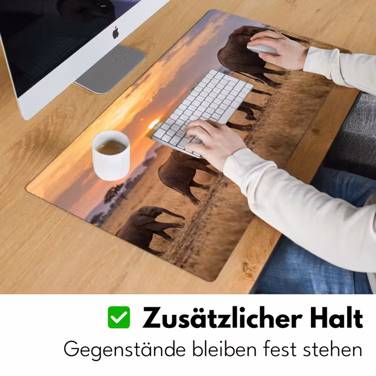 Olifanten - Savanne - Zonsondergang - Afrika - Warm Muismat XXL klein -ysfeer3_duits