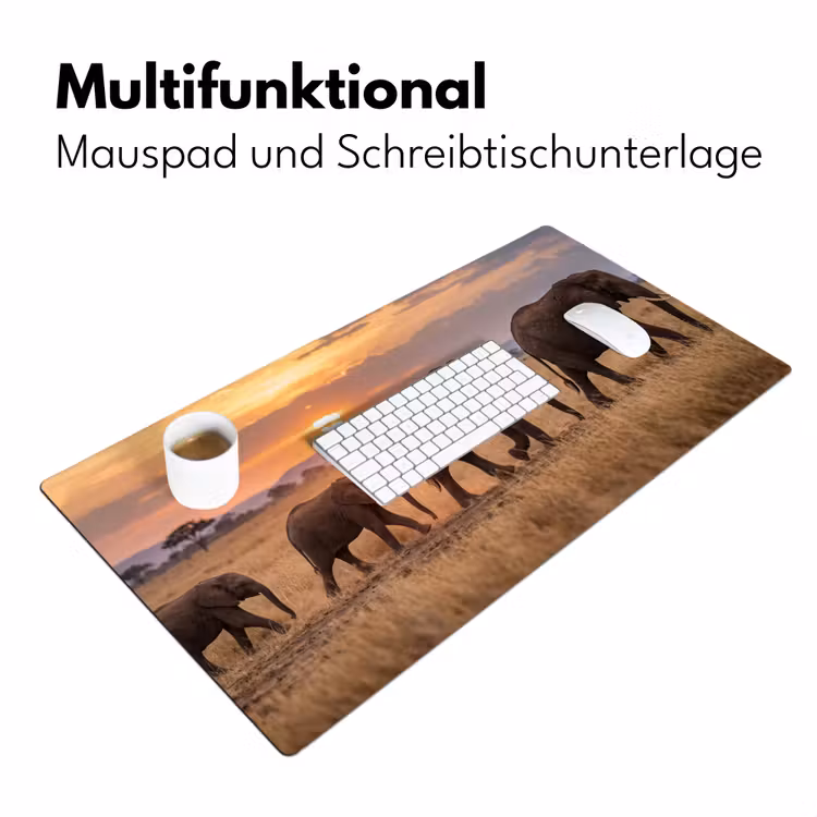 Olifanten - Savanne - Zonsondergang - Afrika - Warm Muismat XXL klein -ysfeer4_duits