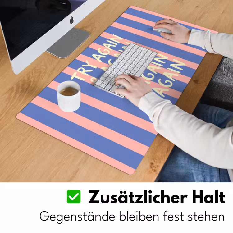 Try again - Strepen - Roze - Verticaal - Blauw Muismat XXL klein -ysfeer3_duits