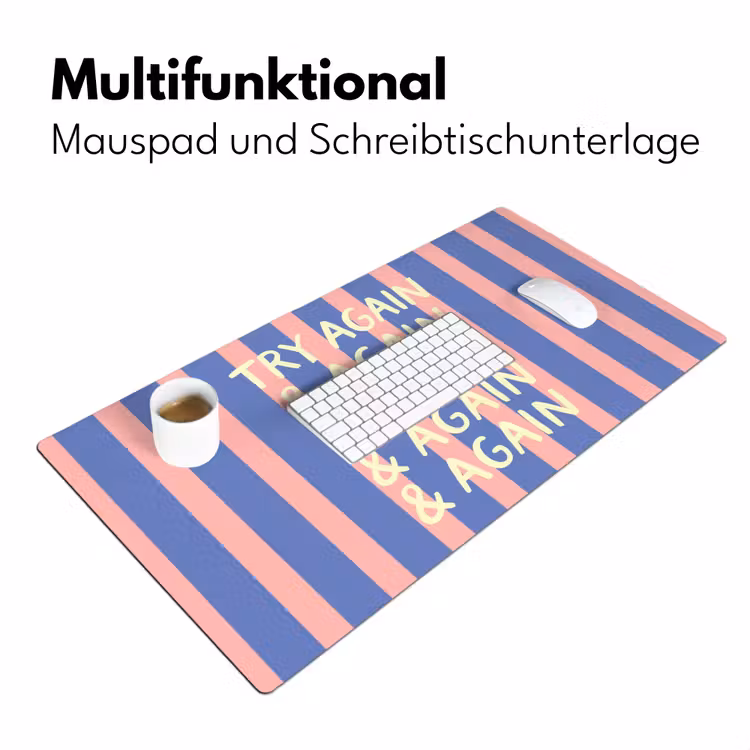 Try again - Strepen - Roze - Verticaal - Blauw Muismat XXL klein -ysfeer4_duits