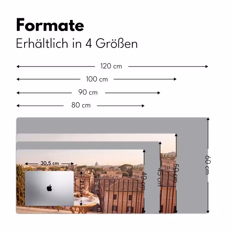 Schreibtischunterlage - Essen – Frühstück – Balkon – Stadt – Sonnenaufgang - Eten - Ontbijt - Balkon - Stad - Zonsopgang Muismat XXL klein