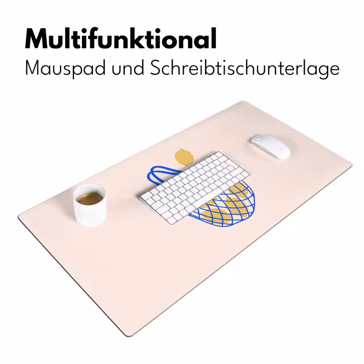 Schreibtischunterlage - Essen – Zitrone – Einkäufe – Abstrakt – Gelb – Blau - Eten - Citroen - Boodschappen - Abstract - Geel - Blauw Muismat XXL klein