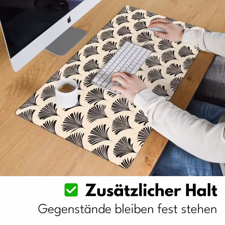 Waaiers - Botanisch - Zwart - Beige Muismat XXL klein 681 -ysfeer3_duits