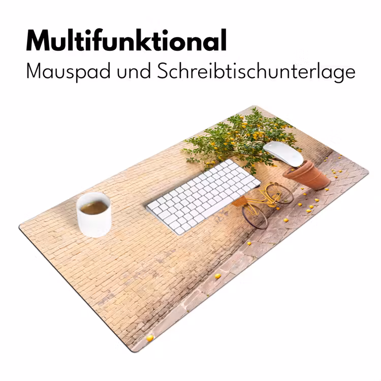 Fiets - Mand - Eten - Geel - Zomer Muismat XXL klein -ysfeer4_duits