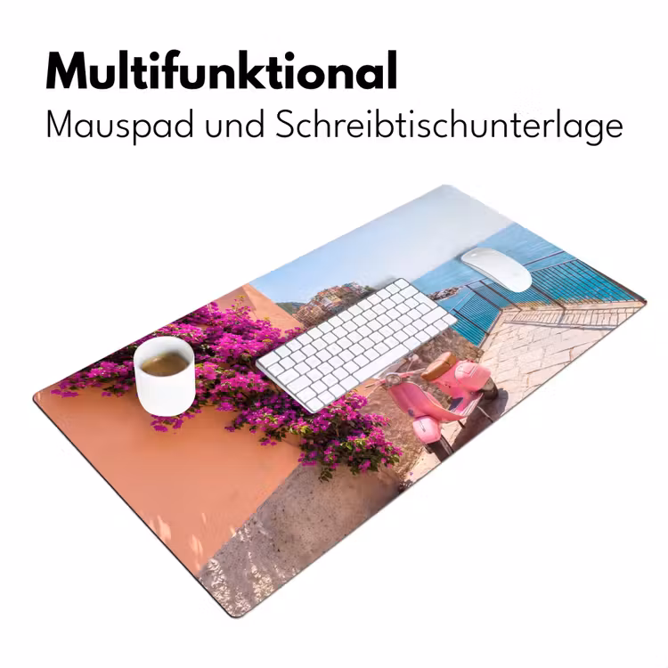 Schreibtischunterlage - Fahrzeug – Rosa – Küste – Sommer – Reisen - Voertuig - Roze - Kust - Zomer - Reizen Muismat XXL klein